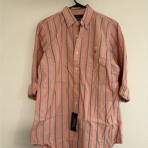 Polo by Ralph Lauren Men's Casual Fit Striped Oxford Shirt Orange